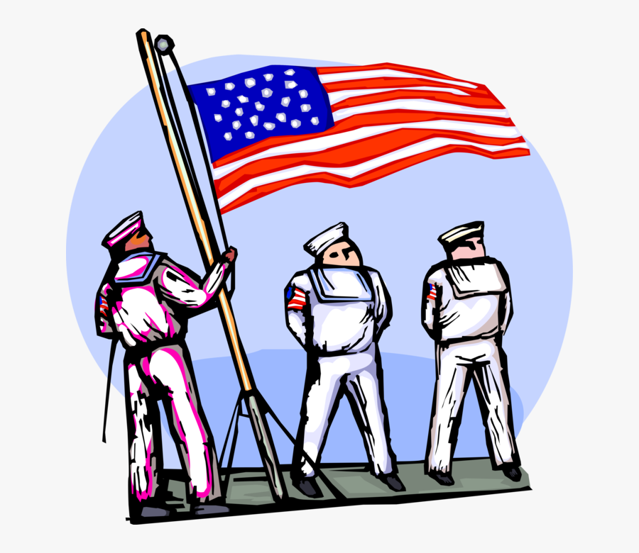 Vector Illustration Of American Naval Sailors Raise - Cartoon, Transparent Clipart