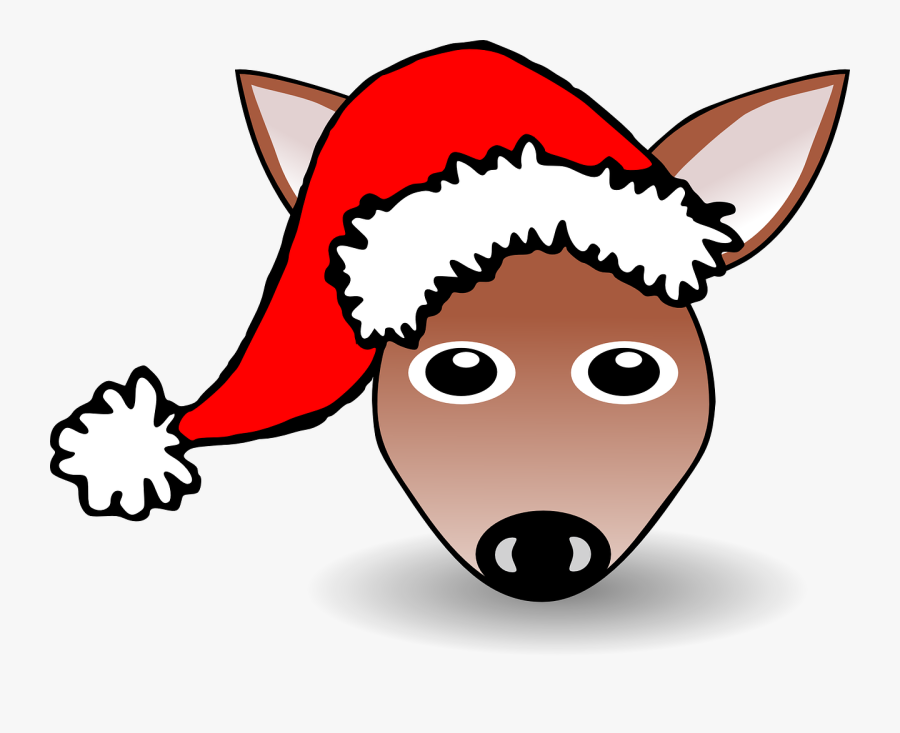 Funny Fawn Face Brown Cartoon With Santa Claus Hat - Christmas Hat Clipart Png, Transparent Clipart