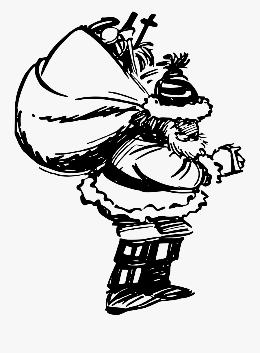 Clipart - Santa Sketch - Black And White Christmas Comic, Transparent Clipart