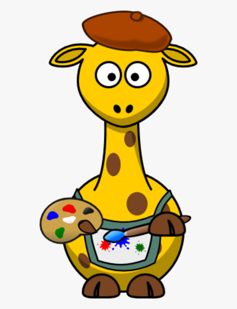 Giraffe As A Painter Artist Vector Clip Art - Cartoon Giraffe, Transparent Clipart