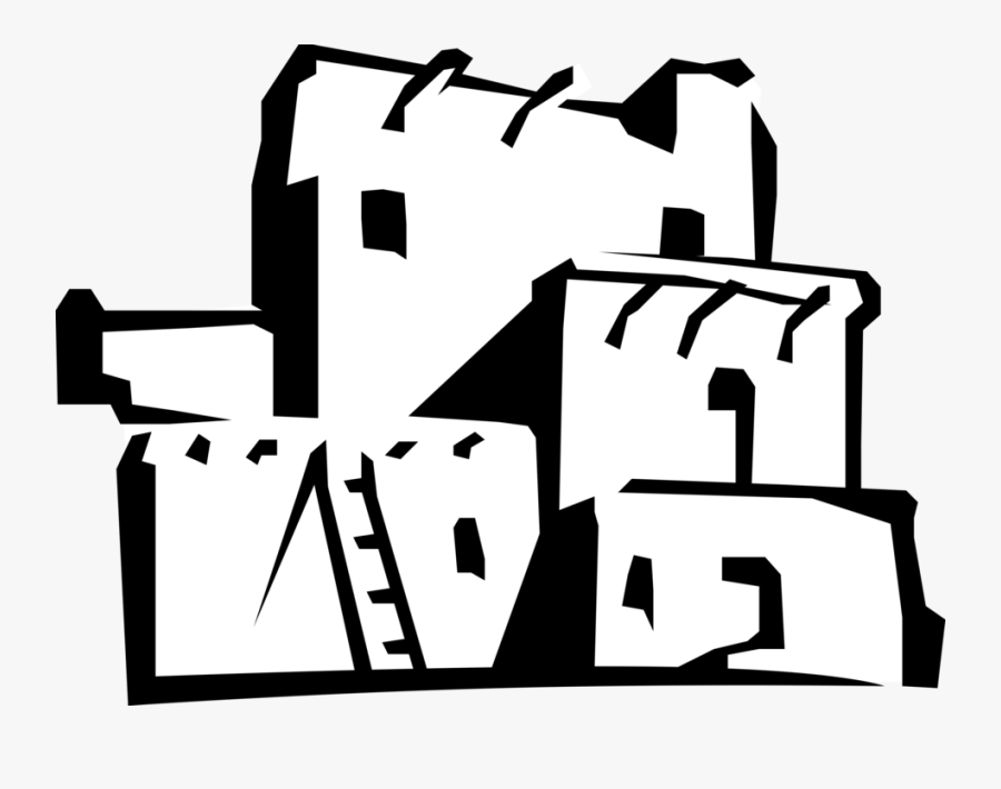 Vector Illustration Of Native American Pueblo Structures - Jumano Adobe House Symbol, Transparent Clipart