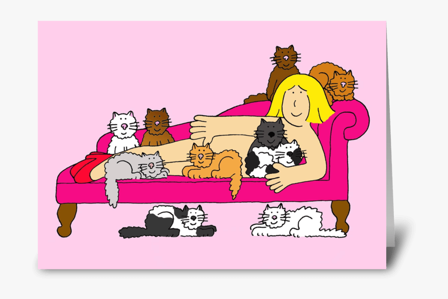 Valentine Lady With Cats - Cartoon, Transparent Clipart