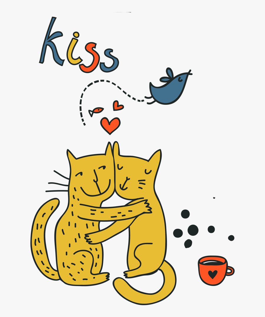 Two Lovers Cats Valentine"s Day Illustration Png Download - Illustration, Transparent Clipart