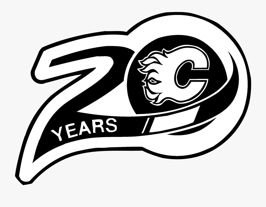 Transparent Fire Flames Clipart Black And White - Calgary Flames 20th Anniversary Logo, Transparent Clipart
