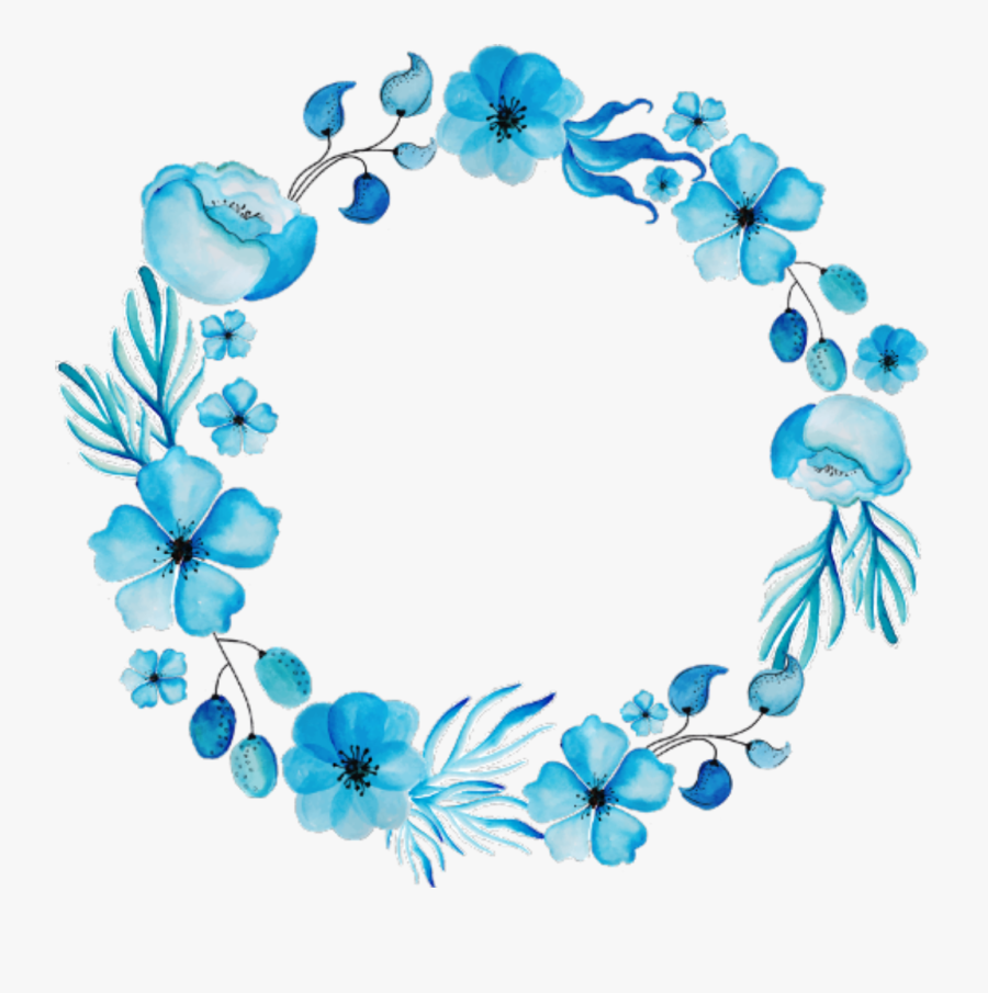 #ftestickers #flowers #frame #circle #watercolor #blue - Blue Watercolor Flower Png, Transparent Clipart