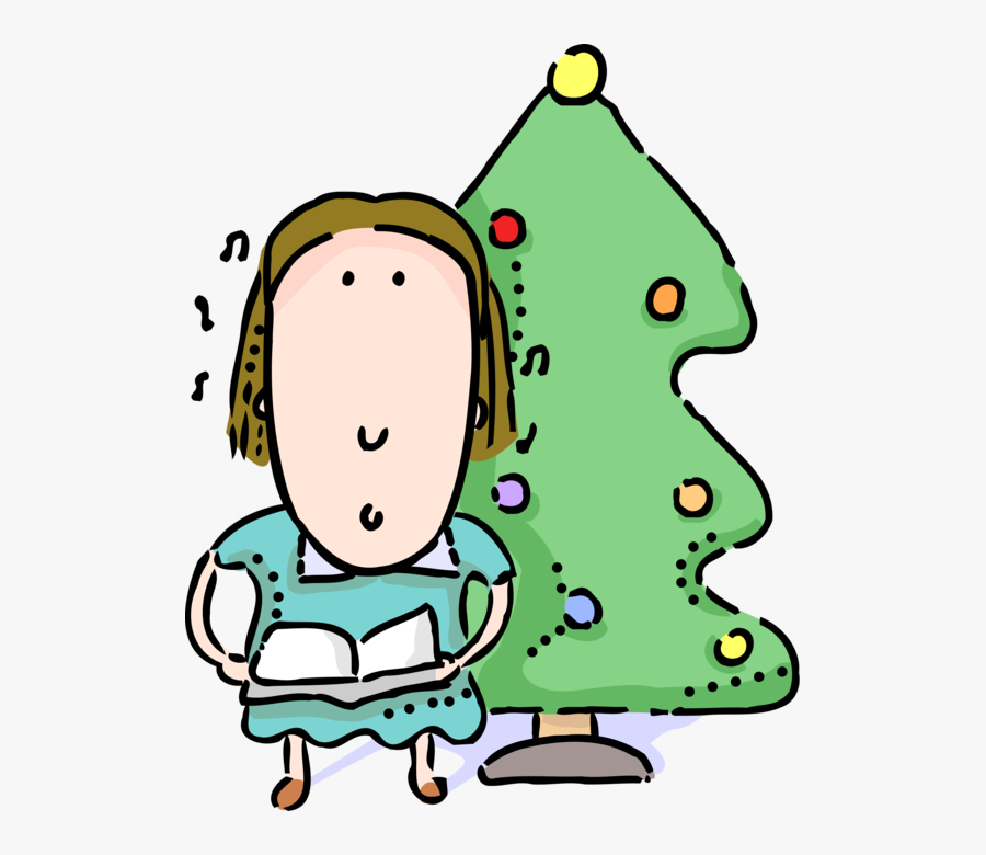 Vector Illustration Of Caroler Sings Carols At Evergreen, Transparent Clipart