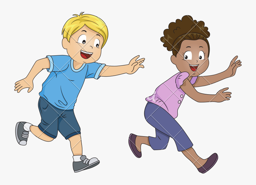 Kids Playing Tag Game - Playing Tag Cartoon, Transparent Clipart