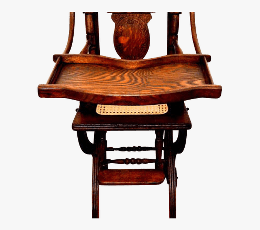 Antique Child"s Tiger Oak Pressed Back High Chair Stroller, Transparent Clipart
