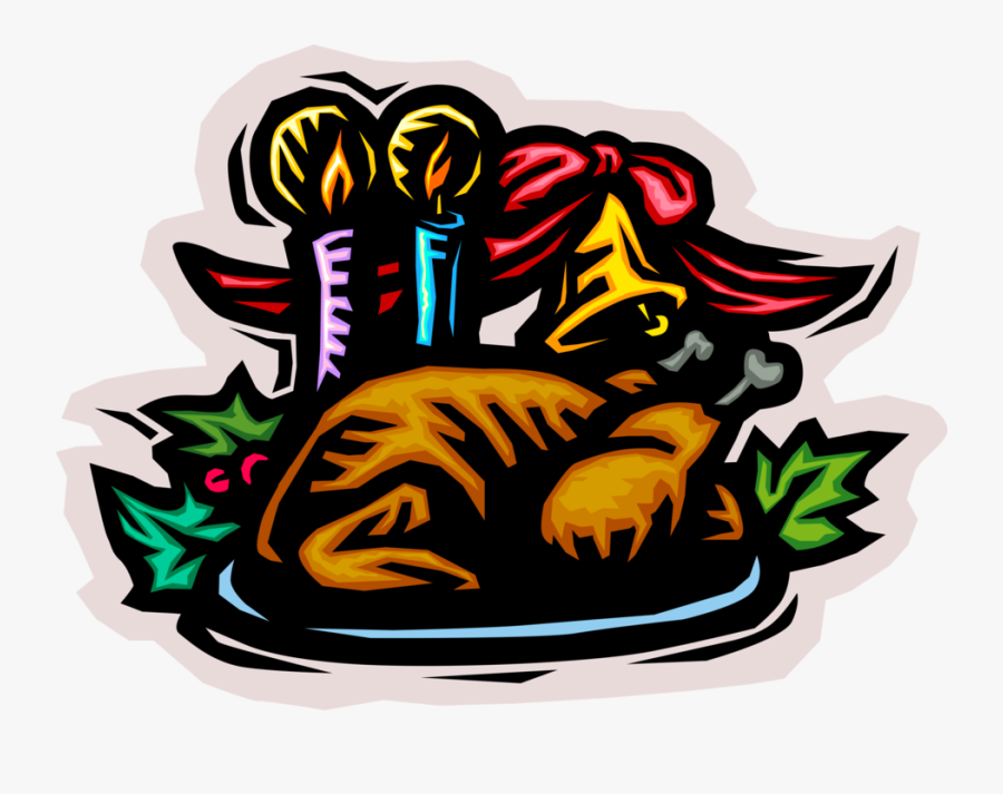 Vector Illustration Of Traditional Christmas Roast - Illustration, Transparent Clipart