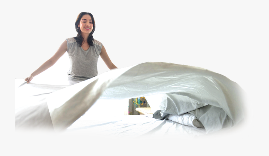 Transparent Mujer Feliz Png - Woman Drying Bed Sheet, Transparent Clipart