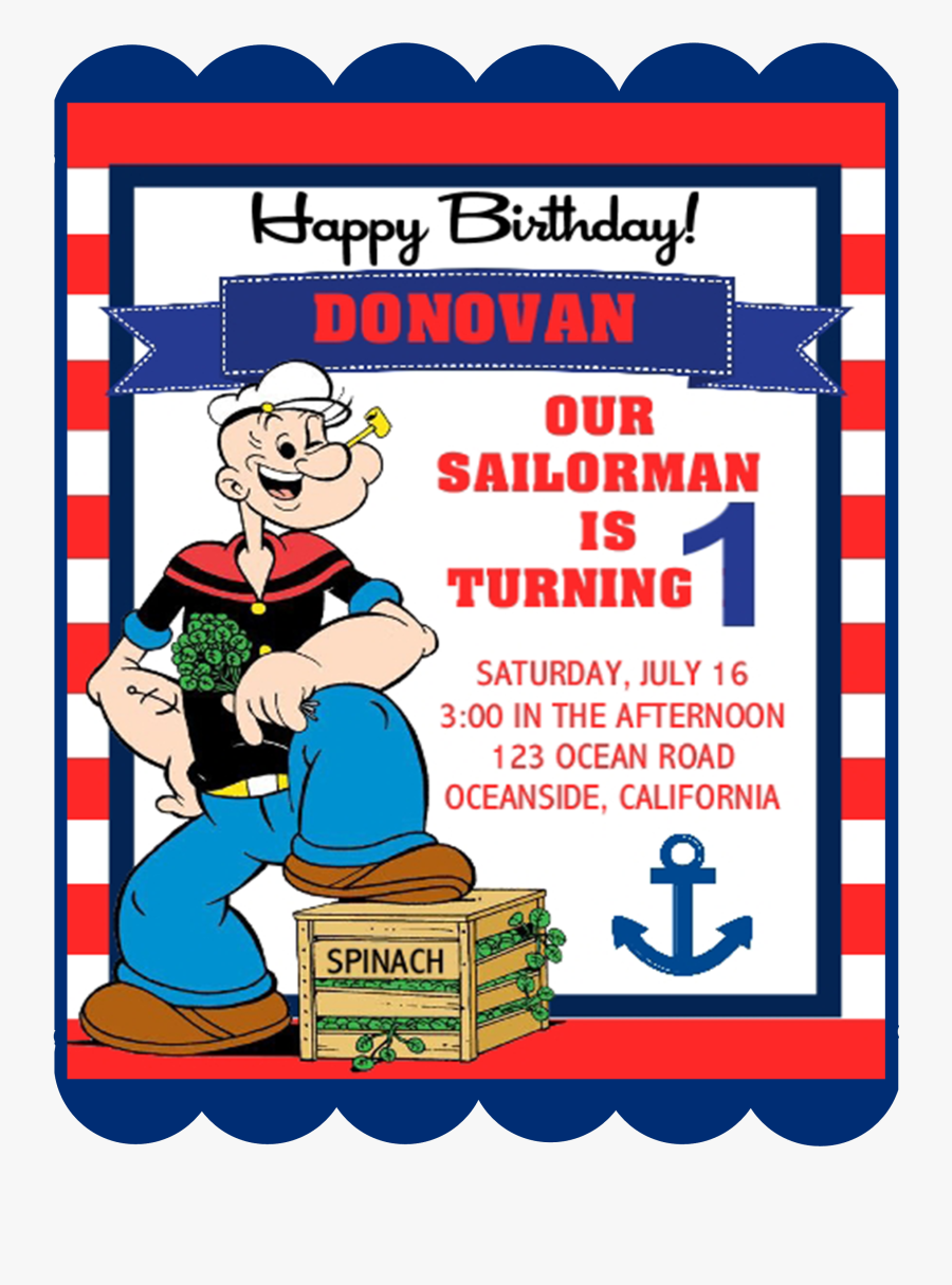 Popeye The Sailor Man Invitation, Transparent Clipart