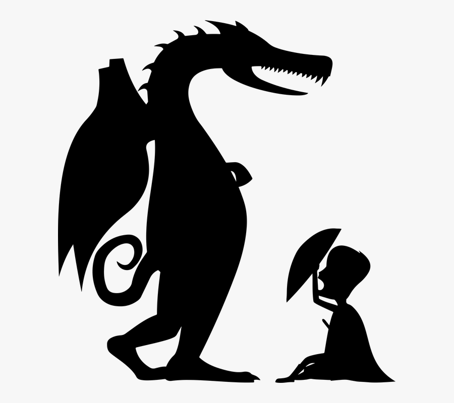 Animal, Beast, Dragon, Fantasy, Flying, Monster - Silhouette Of St George And Dragon, Transparent Clipart
