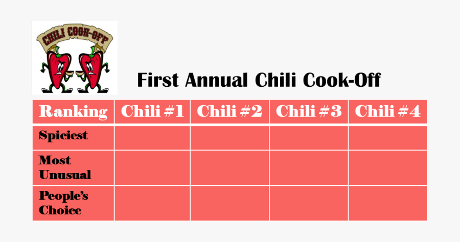 Chili Cook Off Voting Sheet, Transparent Clipart