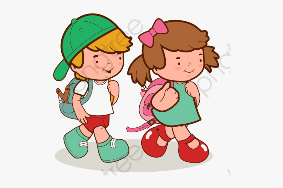 Hand Painted Go To - Student With School Bag Cartoon, Transparent Clipart