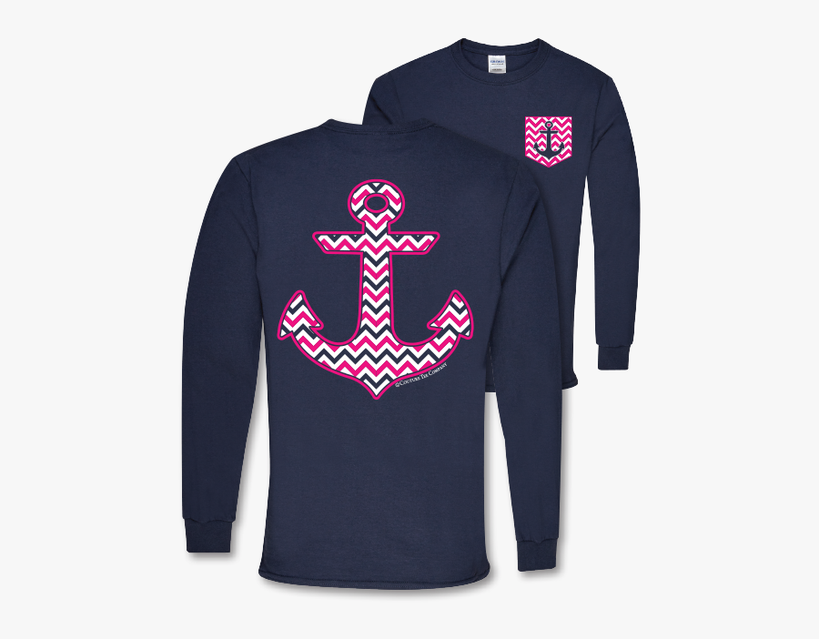 Chevron Anchor W/ Faux Pocket On Long Sleeve - Long-sleeved T-shirt, Transparent Clipart