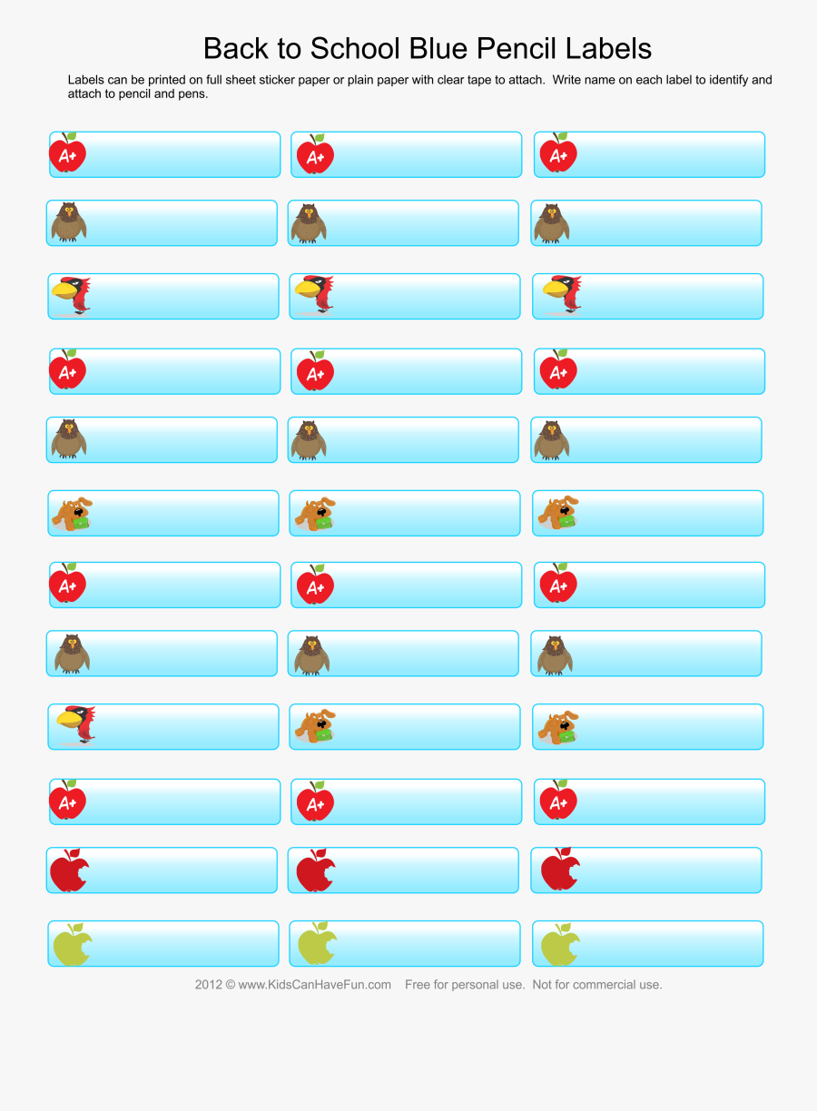 Pencil Labels Printable, Transparent Clipart