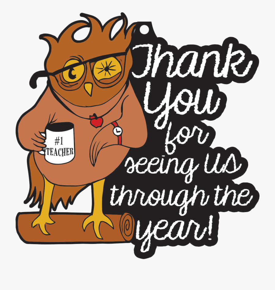 Image Of A Virtual Race Medal With A Cartoon Owl Teacher - Cartoon, Transparent Clipart