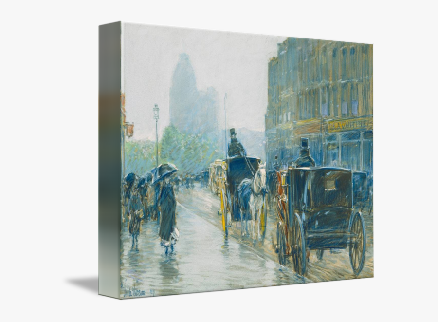Drawn Painting Fine Art - Horse Drawn Cabs At Evening, New York, Transparent Clipart