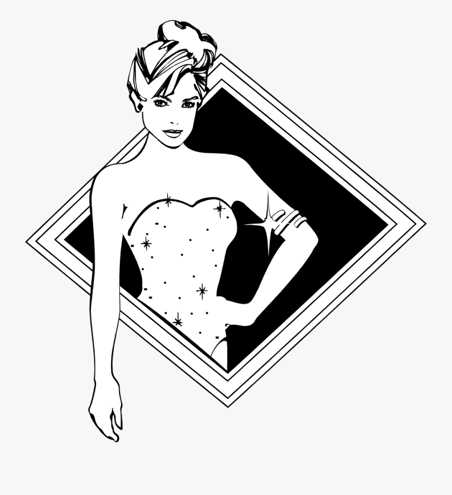 Dress Clipart Fancy Dress - Fancy Girl In Black And White Clipart, Transparent Clipart