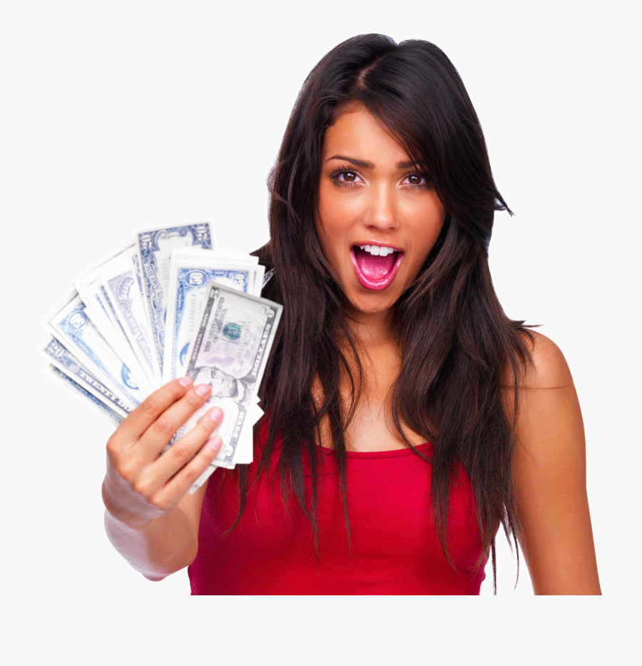 Transparent Woman Holding Money Png - Smiling Girl With Money, Transparent Clipart