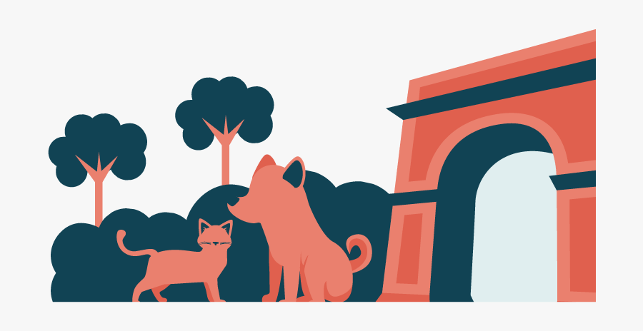 Dog, Cat, And Arch - Illustration, Transparent Clipart