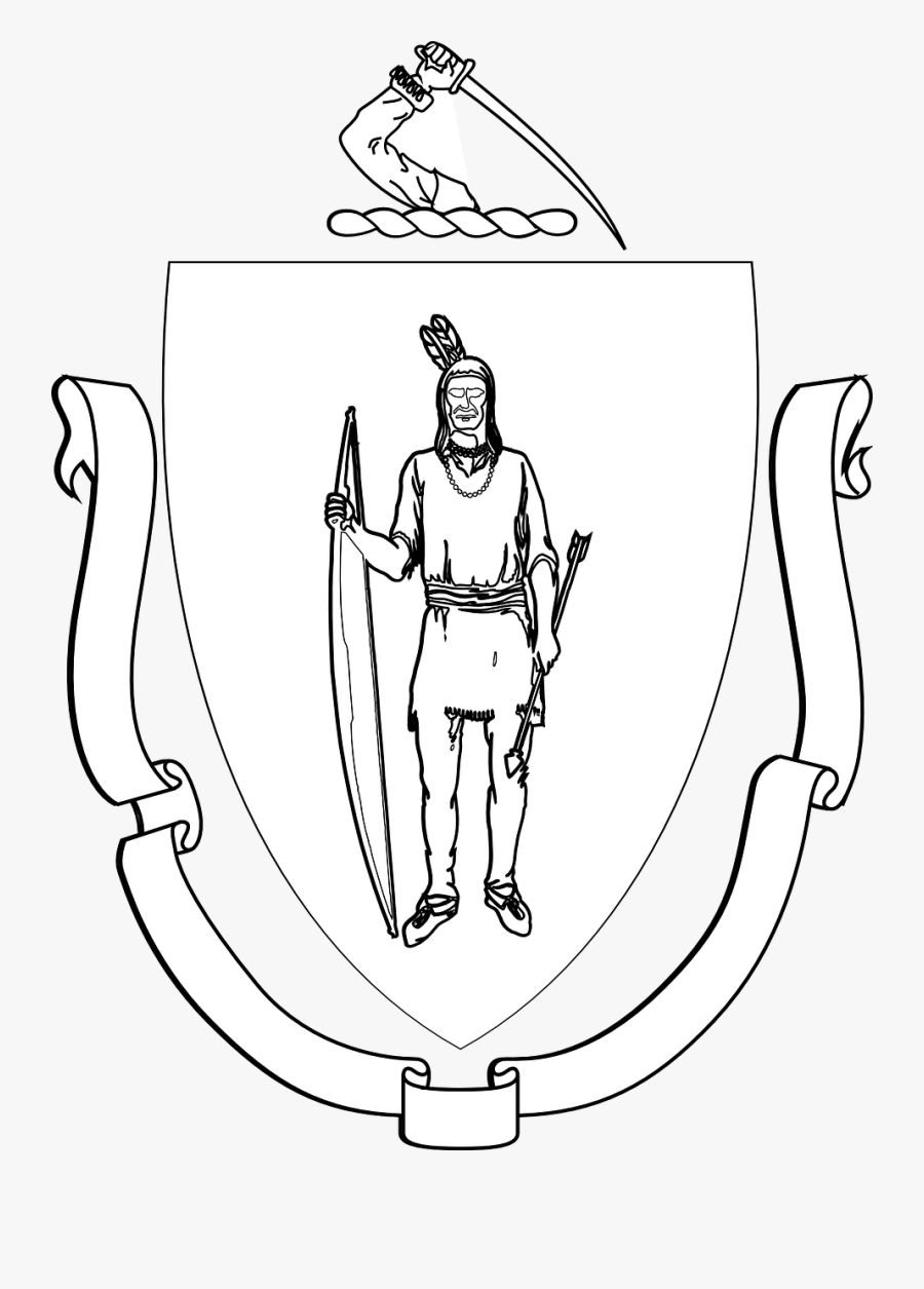 Coat Of Arms Banner Indian Free Photo - Massachusetts State Seal Drawing, Transparent Clipart