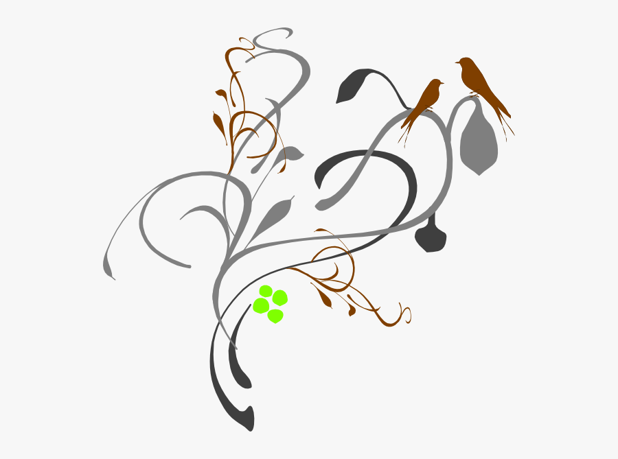 Birds On A Branch Brown/grey Svg Clip Arts - Black And White Wedding Borders, Transparent Clipart