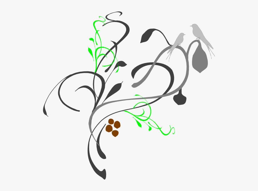 Birds On A Branch Black/grey Svg Clip Arts - Flower Border Design Hd Black And White, Transparent Clipart