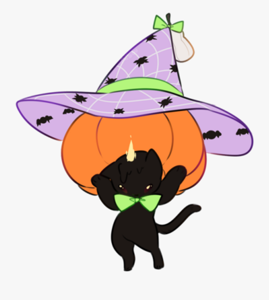 Witch Cat Pumpkin Spooky Cute Freetoedit Clipart , - Cartoon, Transparent Clipart