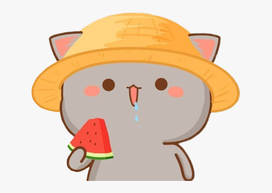 #cat #kawaii #cute #eat # Watermelon #sandía #gato - Cat With Watermelon Kawaii, Transparent Clipart