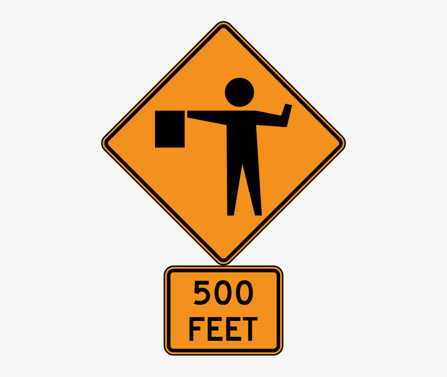 Flagger Ahead Sign, Transparent Clipart