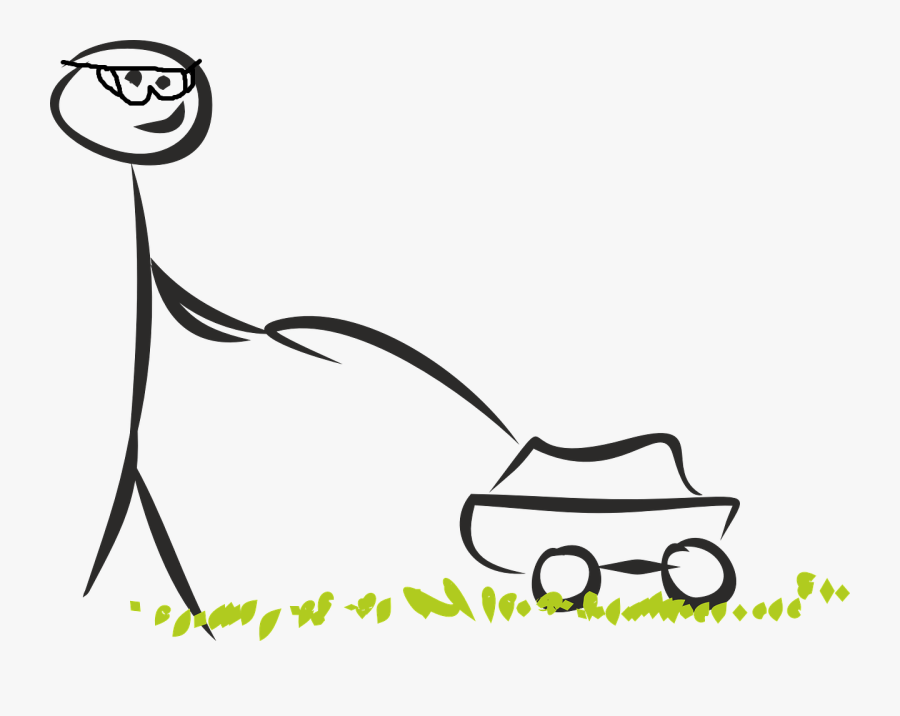 Stick Figure Mowing Lawn, Transparent Clipart