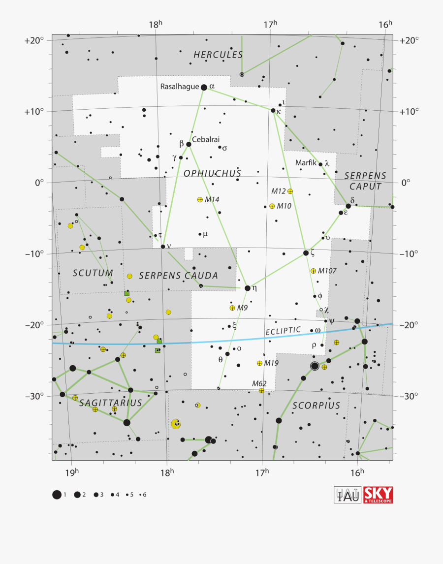 Ophiuchus Constellation Star Chart, Transparent Clipart