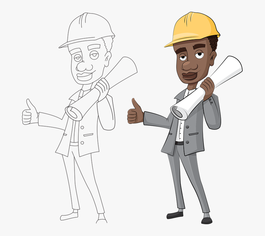 Cartoon,construction Worker,standing,line Hat,uniform,gesture - Engineer Man Drawing Easy, Transparent Clipart