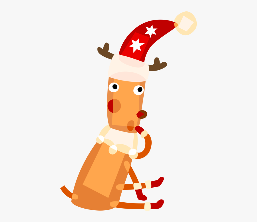 Vector Illustration Of Reindeer Wears Santa"s Hat, Transparent Clipart
