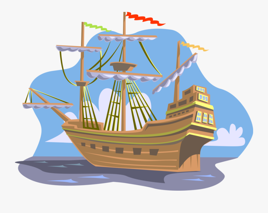 Vector Illustration Of Christopher Columbus 15th Century - Boats During The Age Of Exploration, Transparent Clipart