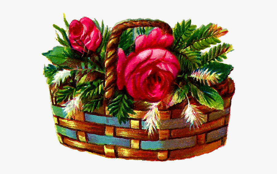 Flower Rose Basket Illustration Digital - Christmas Rose Basket, Transparent Clipart