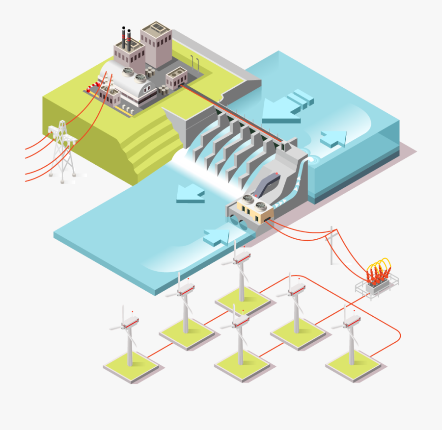 Hydroelectric Power Plant Infographic, Transparent Clipart