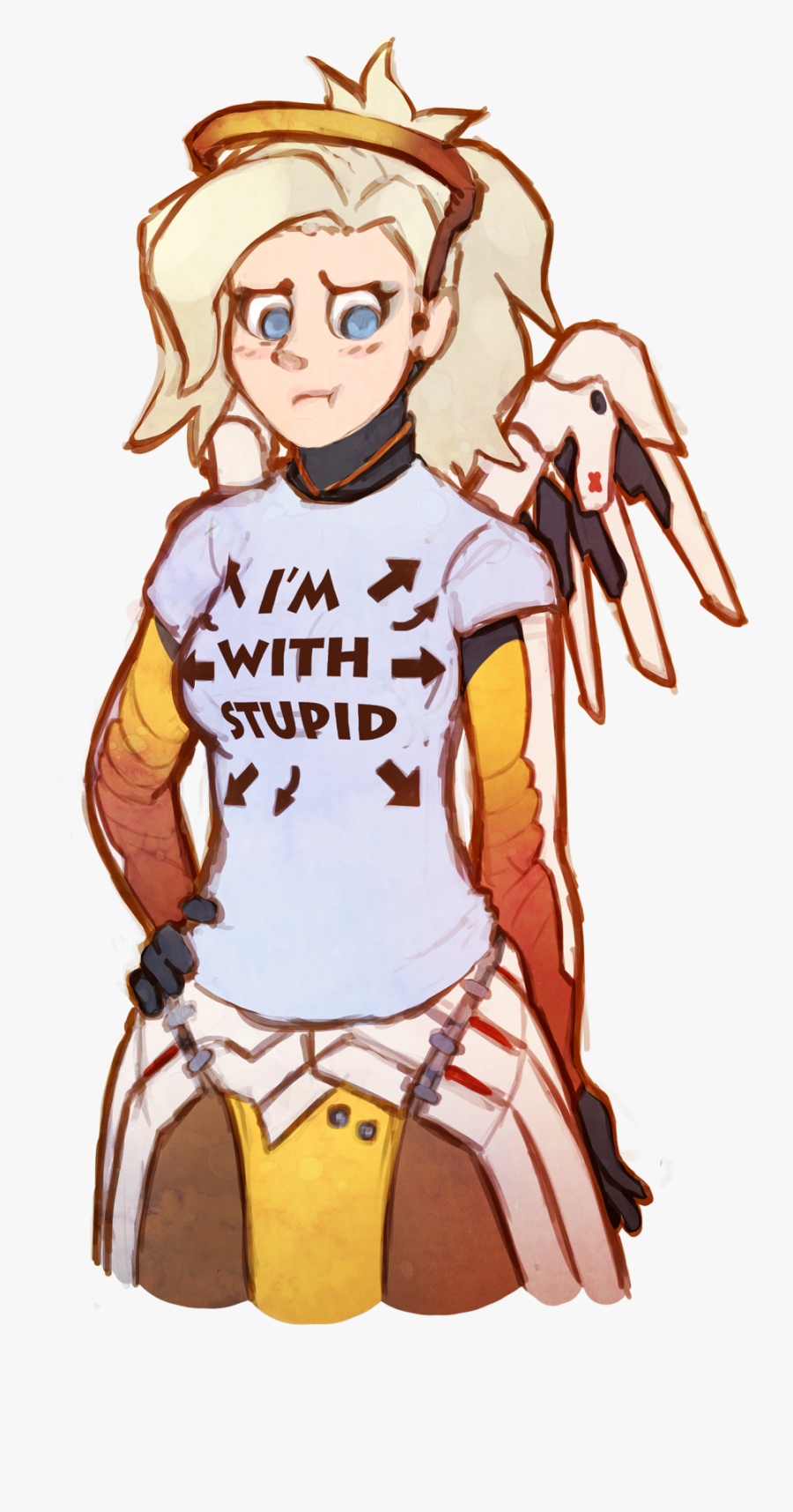 With Stupid Clothing Cartoon Fictional Character Illustration - Mercy Overwatch Funny, Transparent Clipart