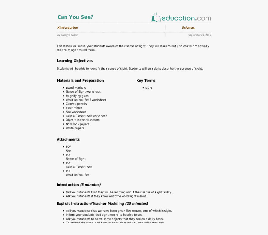 Can You See Lesson - Science Lesson Plans For 1st Grade, Transparent Clipart