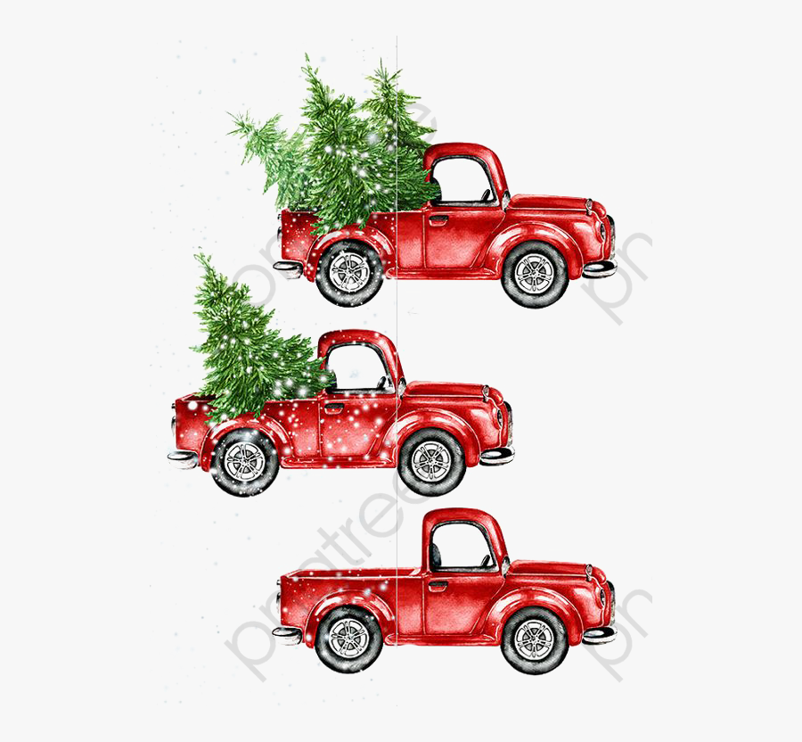 Christmas Car Clipart - Watercolor Christmas Truck, Transparent Clipart