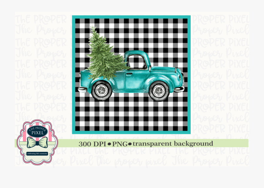 Truck With Christmas Tree Sublimation Printable Example - Buffalo Plaid Christmas Tree, Transparent Clipart