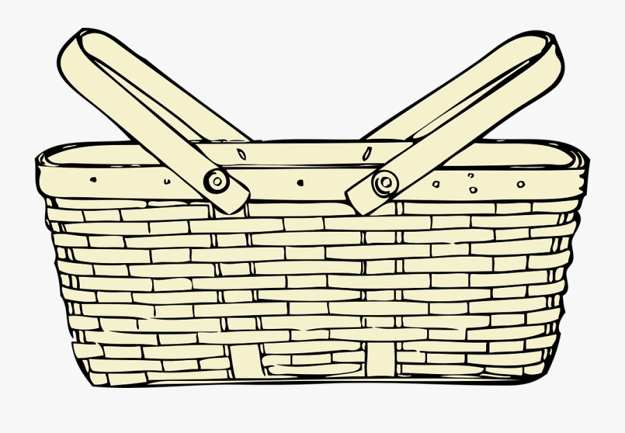 Basket, Woven, Picnic, Black, Beige, Wicker, Weave - Picnic Basket Clipart Black And White, Transparent Clipart