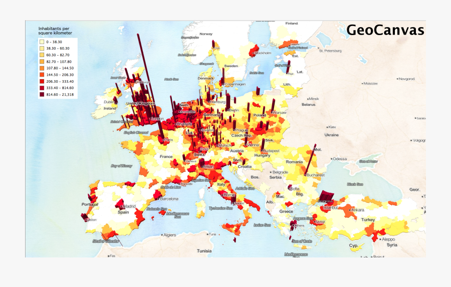 3d Population Density Map Europe, Transparent Clipart