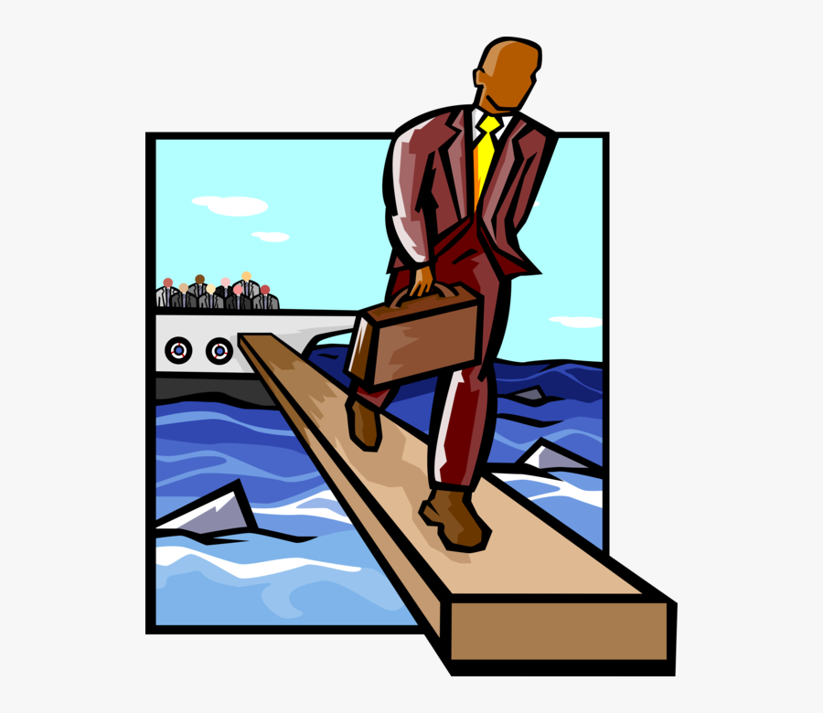 Vector Illustration Of Businessman Walking The Plank - Cartoon, Transparent Clipart