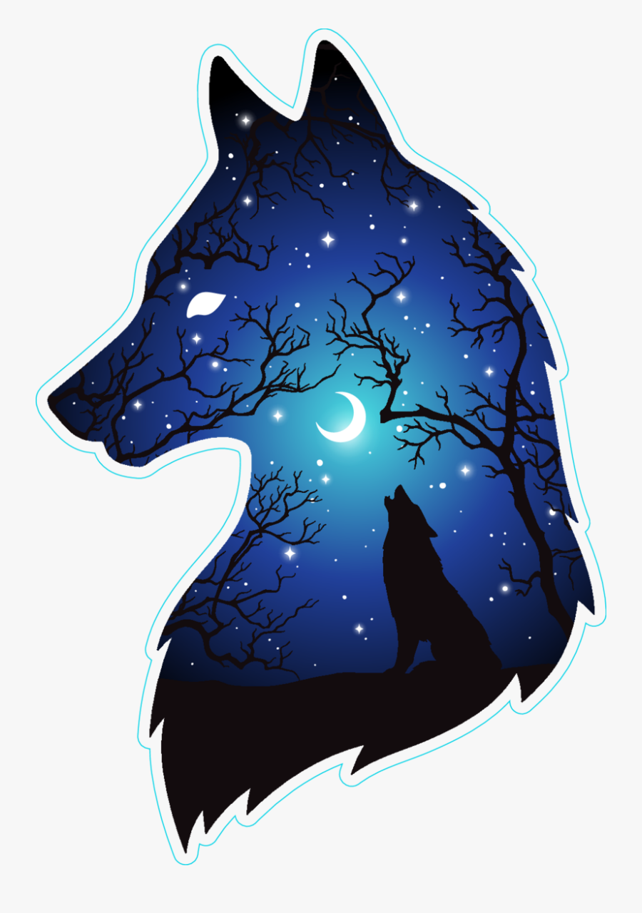 Transparent Wolf And Moon Clipart - Double Exposure Art, Transparent Clipart