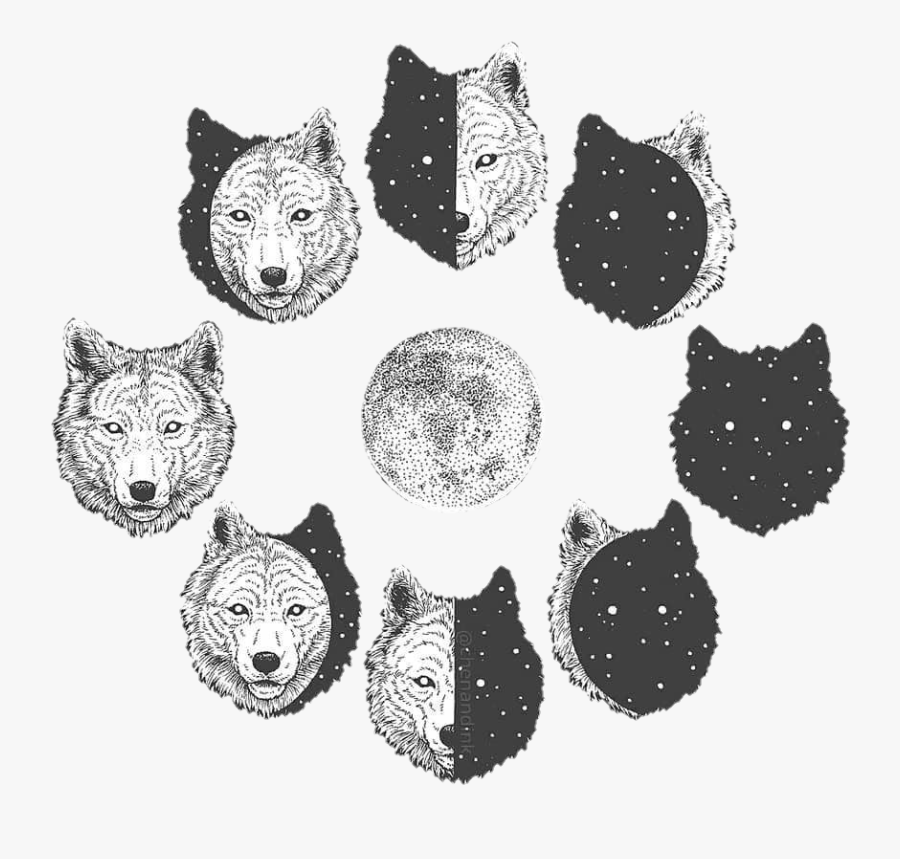 #wolf #wolves #moon #night #aesthetic #blackandwhite - Wolf And Moon Drawing, Transparent Clipart