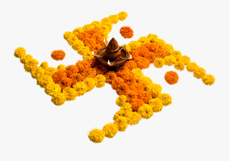 Swastik Design Rangoli - Rangoli With Marigold Flowers, Transparent Clipart