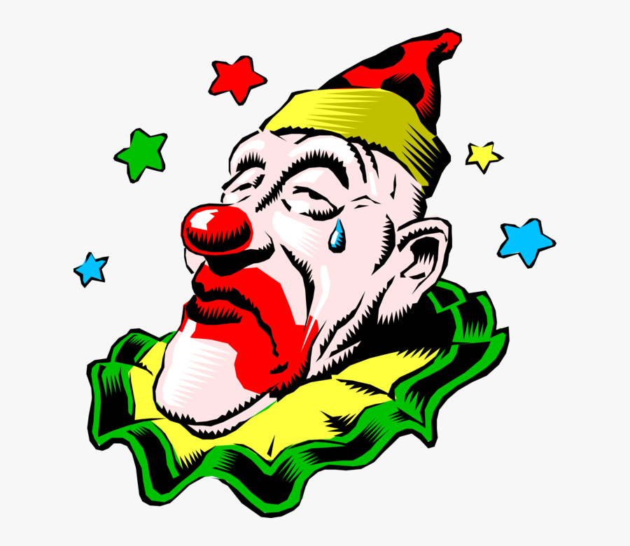 Vector Illustration Of Big Top Circus Clown With Sad - Circus Clowns, Transparent Clipart