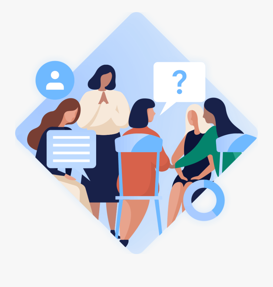 Illustration Of Four Female Workers Sitting Down And, Transparent Clipart